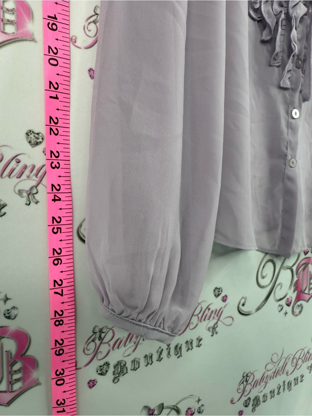 cleo shirt blouse ruffles frilly tie up ribbon Lavender Ruffle Tie-Neck Blouse - Picture 3 of 11
